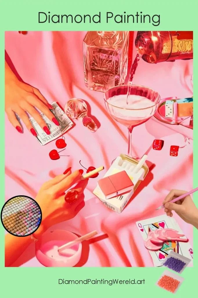 Roze Poker Diamond Painting 1 Diamond Painting Wereld 1014169 40x50 pin diamond painting paintingscart DIY diamond Painting Wereld