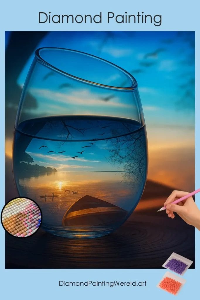 Zonsondergang Door een Waterglas 1 Diamond Painting Wereld Sonnenuntergang durch ein Wasserglas