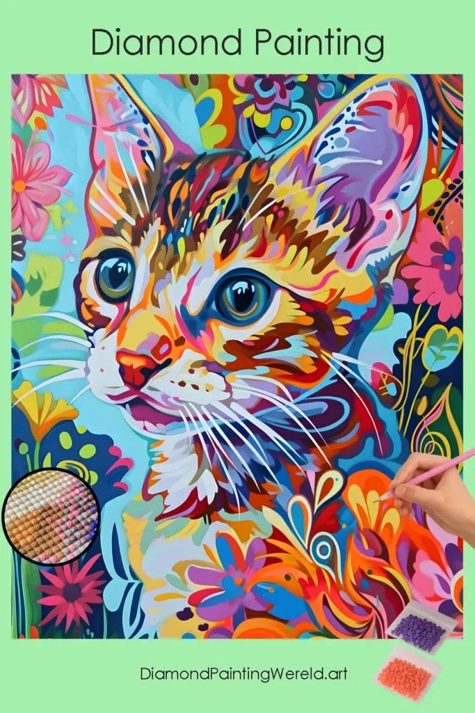 Psychedelische Kat 1 Diamond Painting Wereld Psychedelic Cat