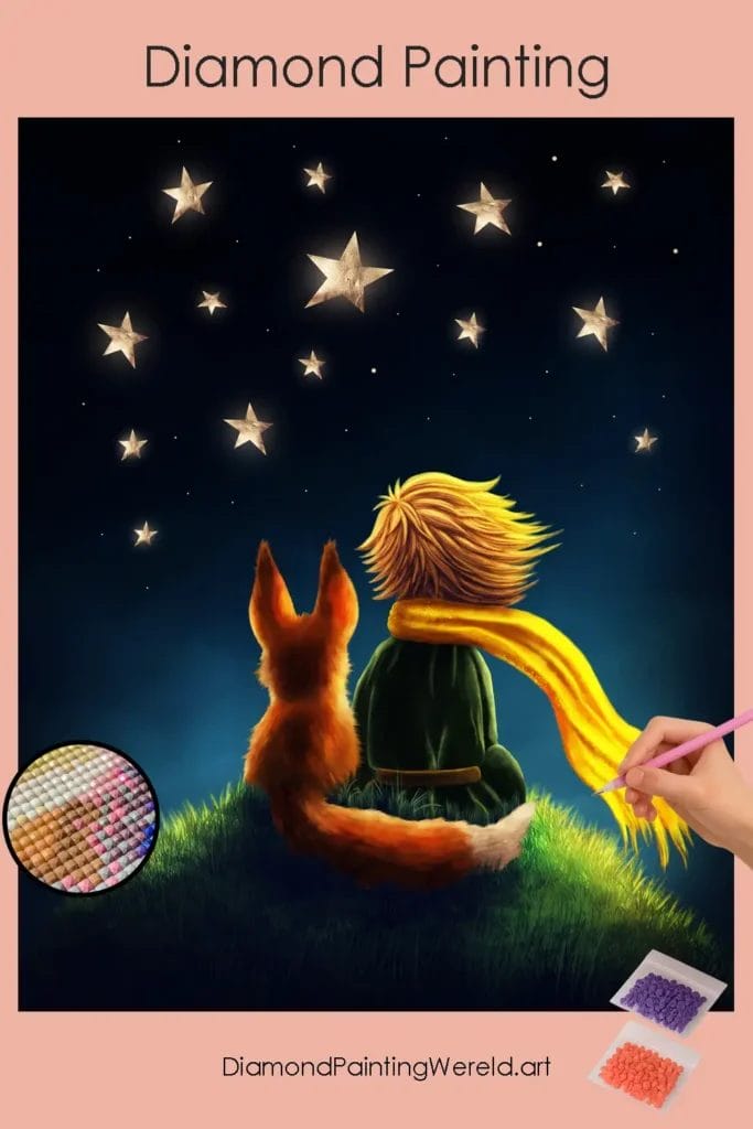 Jongen en Vos (Nacht, Sterren) 1 Diamond Painting Wereld 554834 pin diamond painting paintingscart DIY diamond Painting Wereld