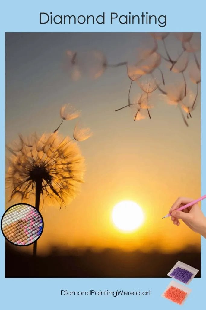 Gouden Gloed – Zonsondergang en Plant 1 Diamond Painting Wereld 555069 pin diamond painting paintingscart DIY diamond Painting Wereld