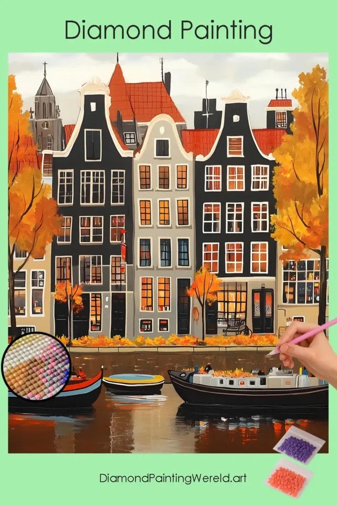 Prachtige Gebouwen in Amsterdam (Herfst) 1 Diamond Painting Wereld 873165 40x50 pin diamond painting paintingscart DIY diamond Painting Wereld
