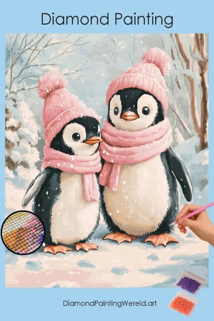 Romantisch Pinguïnkoppel 1 Diamond Painting Wereld 873516 pin diamond painting paintingscart DIY diamond Painting Wereld