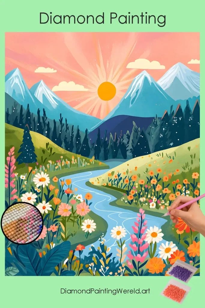 Rivier in de Bergen 1 Diamond Painting Wereld Riv