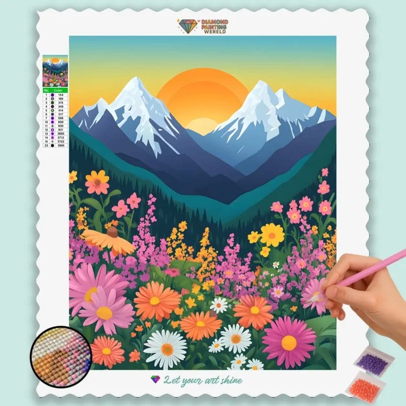 Flowers, Sunrise at Mountains