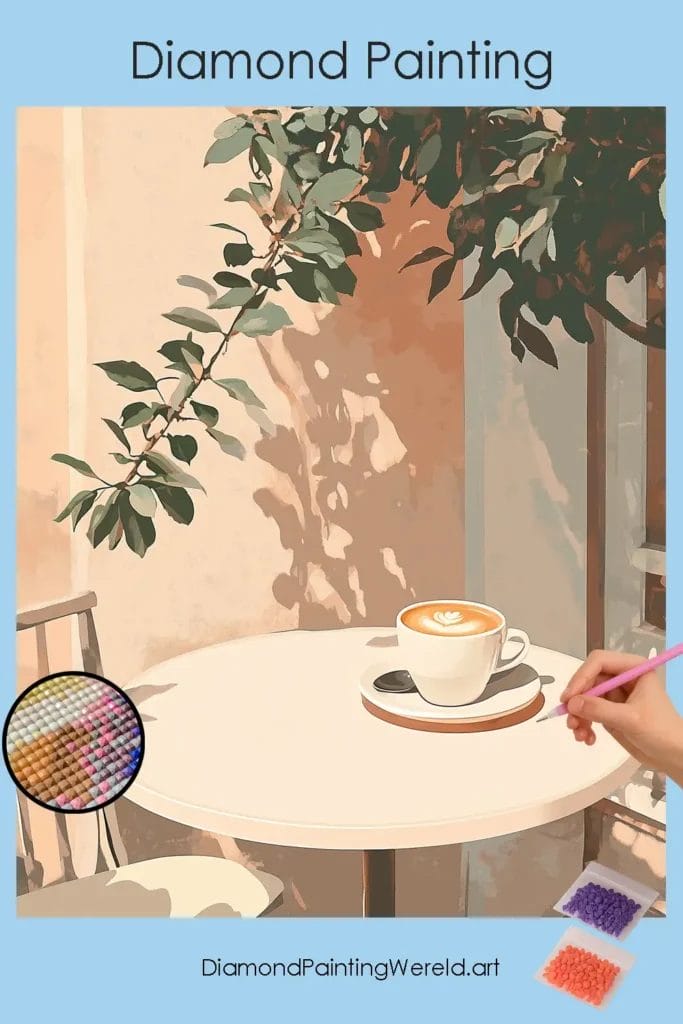 Koffie aan de Tafel 1 Diamond Painting Wereld 876133 40x50 pin diamond painting paintingscart DIY diamond Painting Wereld