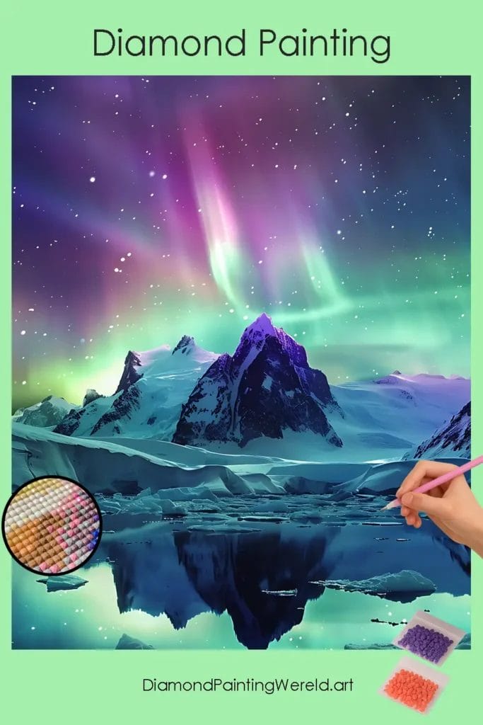 Bergen en Noorderlicht 1 Diamond Painting Wereld Mountains and Aurora Lights