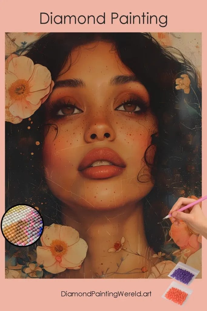 Sierlijke Vrouw met Bloemen 1 Diamond Painting Wereld Afro American Easter 11630 pin diamond painting paintingscart DIY diamond Painting Wereld