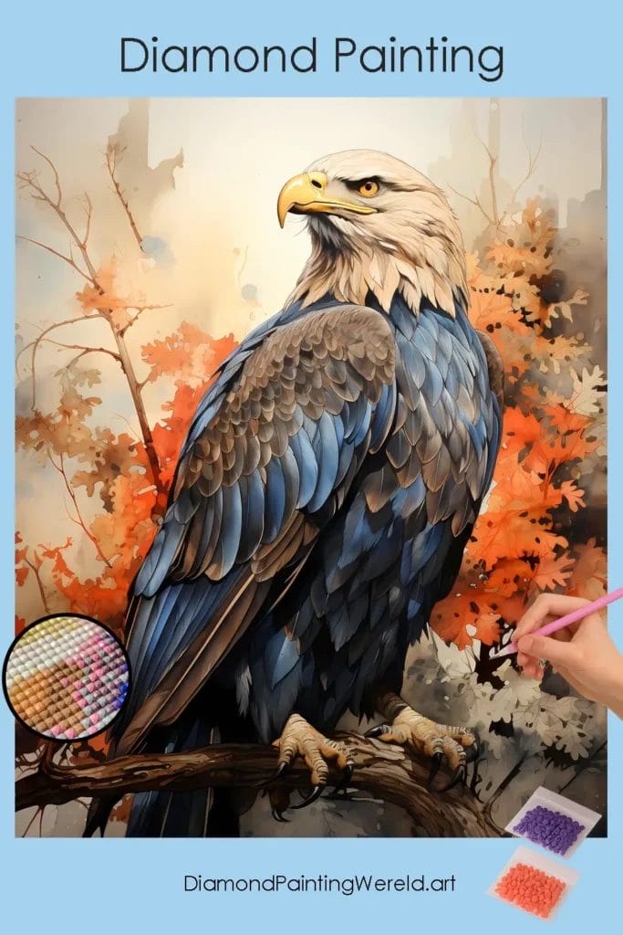 Majestueuze Adelaar 1 Diamond Painting Wereld Eagle sitting on a branch