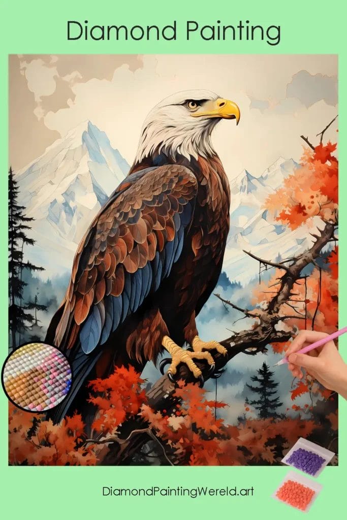 Magische Adelaar 1 Diamond Painting Wereld Eagle on a branch