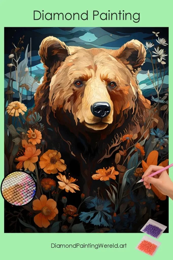 Beer en Bloemen 1 Diamond Painting Wereld Bear and Flowers
