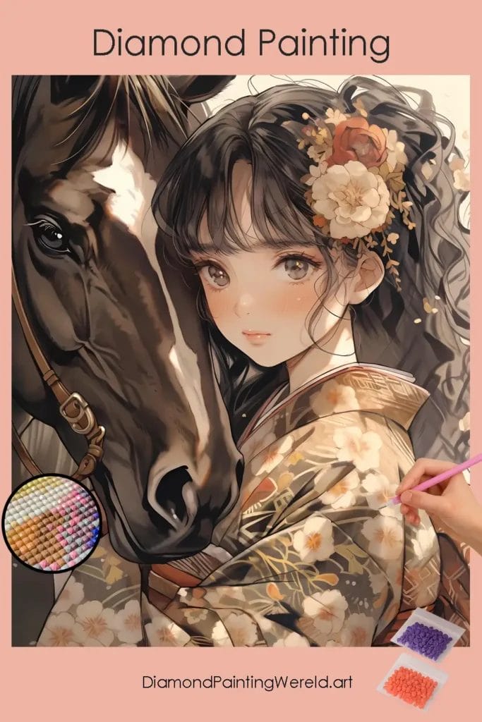 Paard en Meisje (Anime Stijl) 1 Diamond Painting Wereld Horse and Girl Anime