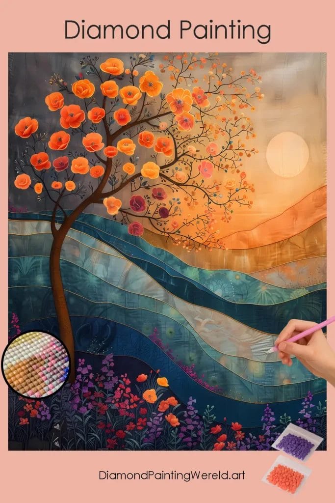 Abstracte Bergen en Bomen 1 Diamond Painting Wereld Abstract Mountains and Trees