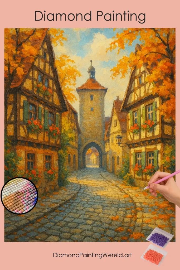 Herfst bij Kasteel Neuschwanstein 1 Diamond Painting Wereld Autumn_Village_Gatehouse_Scene
