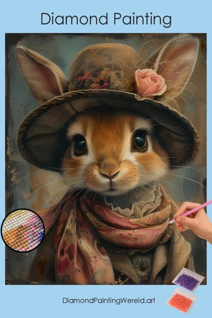 Konijntje met Hoed 1 Diamond Painting Wereld Bunny with hat