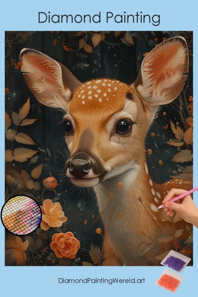 Hert en Bloemen 1 Diamond Painting Wereld Deer and Flowers