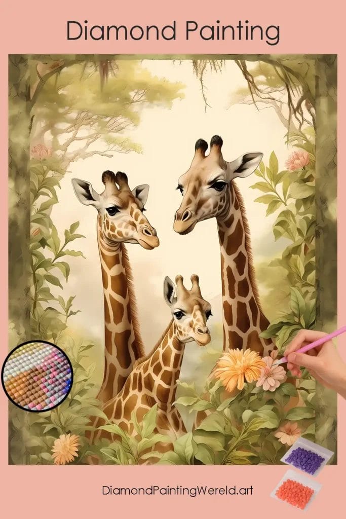 Giraffenfamilie (Paar en Baby) 1 Diamond Painting Wereld Giraffe Couple and Baby