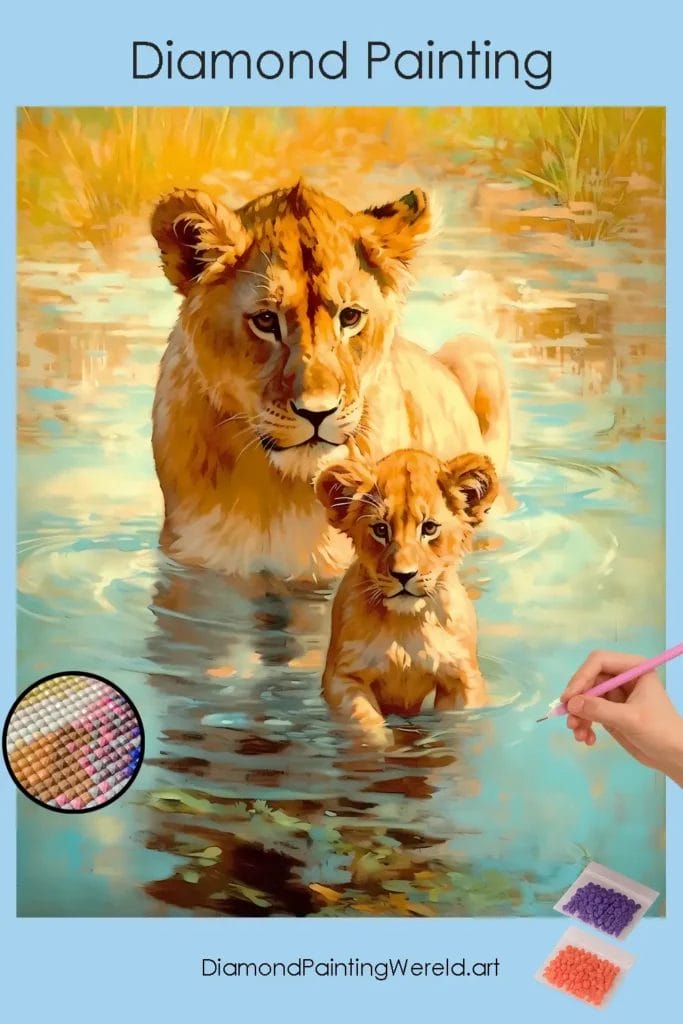 Baby Leeuw met Moeder 1 Diamond Painting Wereld Baby Lion with Mother