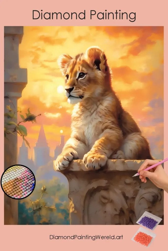 Baby Leeuw op de Berg 1 Diamond Painting Wereld Baby Lion Sitting on a Mountain