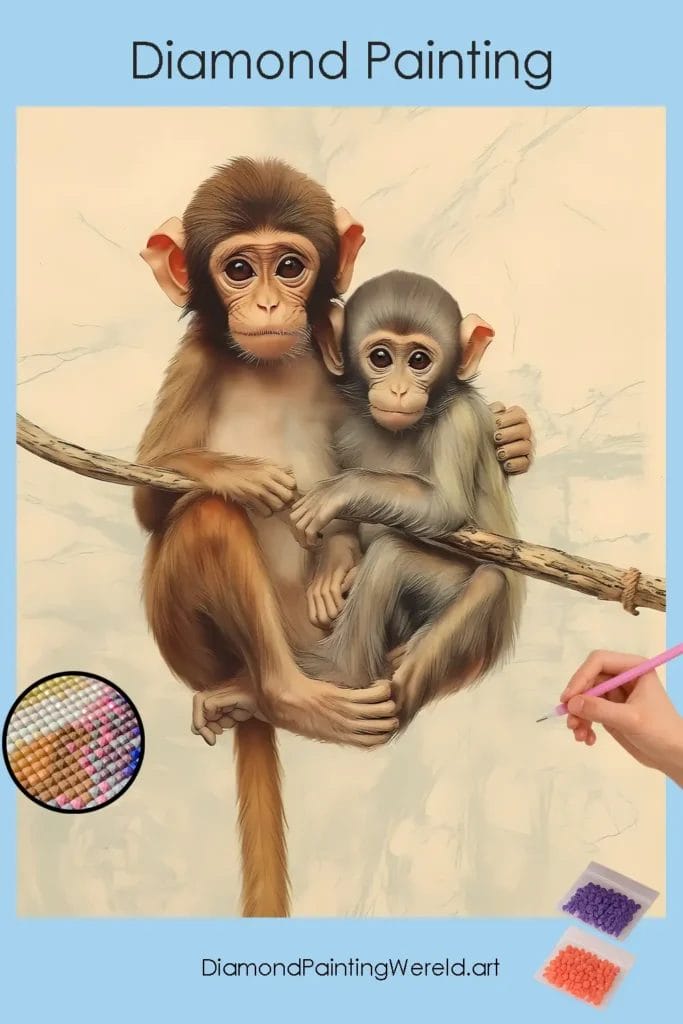Babyaapje 1 Diamond Painting Wereld Baby Monkey