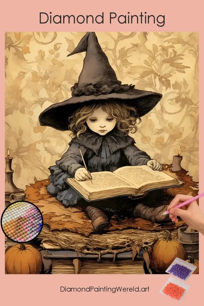 Babyheks met Zwarte Hoed 1 Diamond Painting Wereld Baby Witch With Black Hat