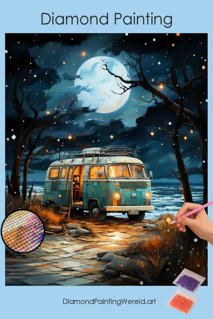Strandvakantie bij Maanlicht 1 Diamond Painting Wereld Beach Vacation in Moonlight