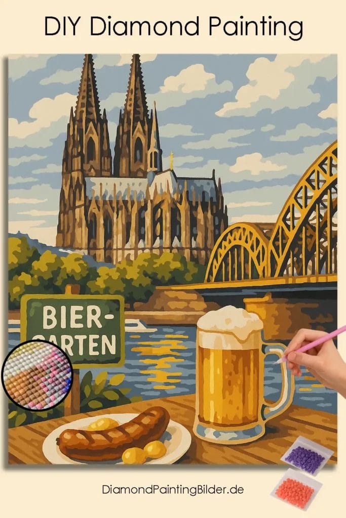 Biergarten bij de Dom van Keulen 1 Diamond Painting Wereld Biergarten_bei_Kolner_Dom_