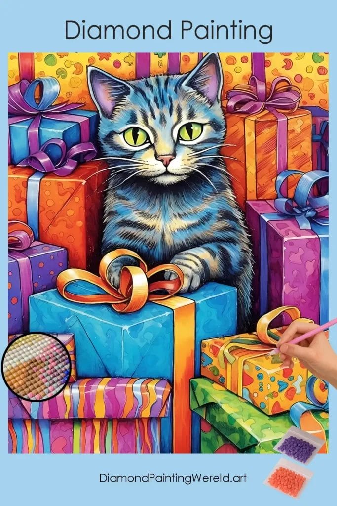 Kleurrijk Katten Verjaardagsfeestje 1 Diamond Painting Wereld Colorful Cat Birthday
