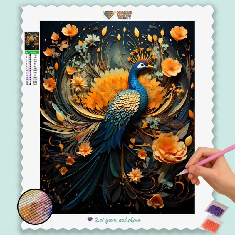 Peacock and Flowers