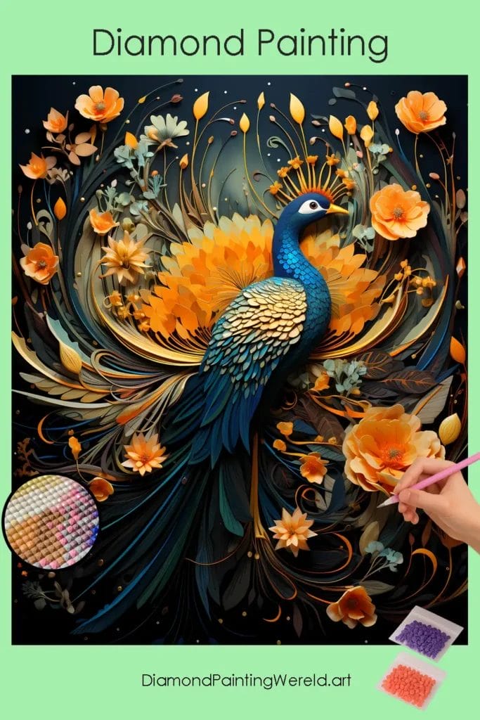 Pauw en Bloemen 1 Diamond Painting Wereld Peacock and Flowers