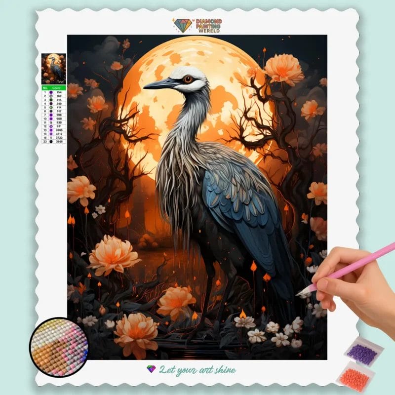 Crane and Flowers