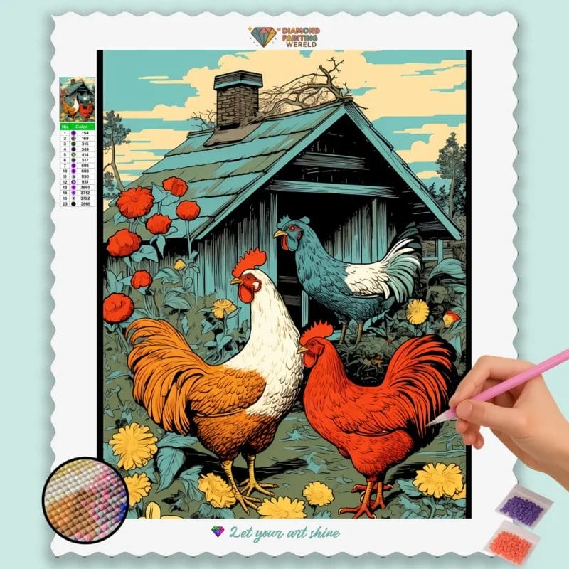 Cock and Hen, Cartoon Style