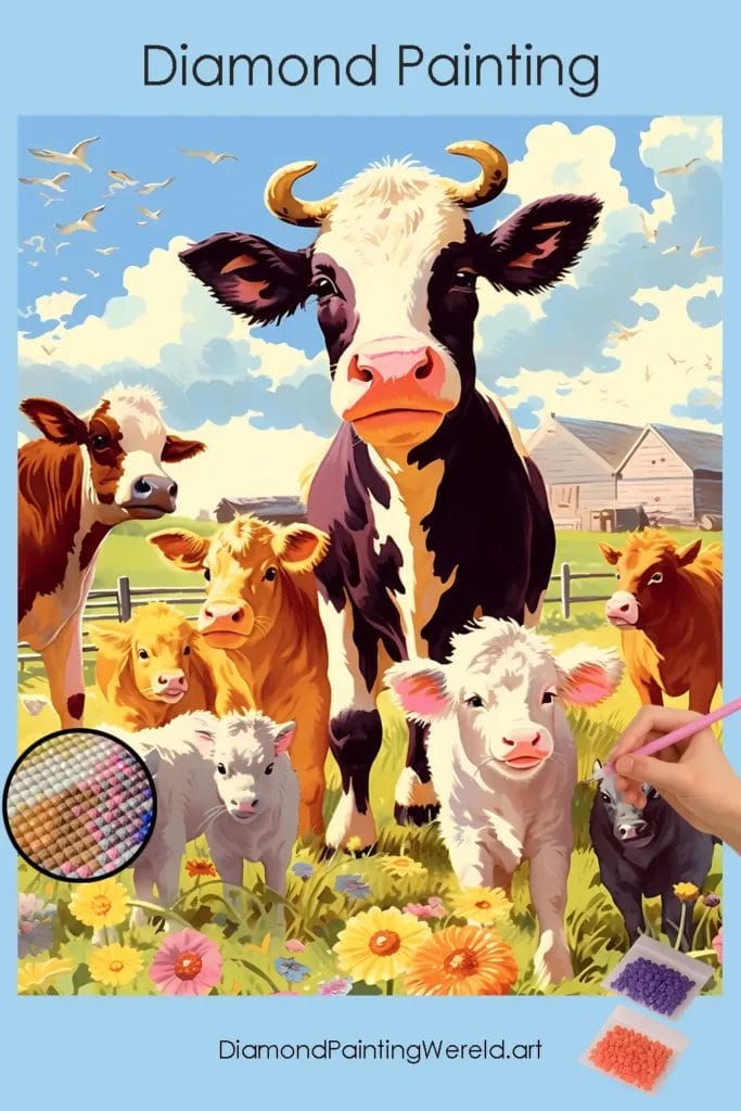 Koeien in de Weide 1 Diamond Painting Wereld Cows in Field