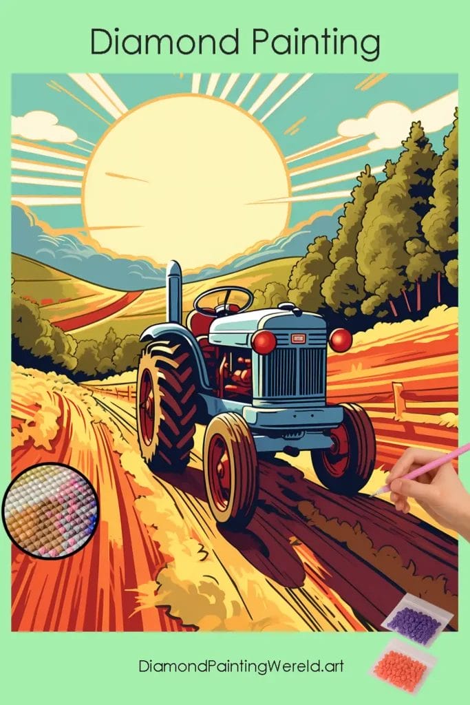 Diamond Painting Tractor op Boerderij 1 Diamond Painting Wereld Tractor in a farm