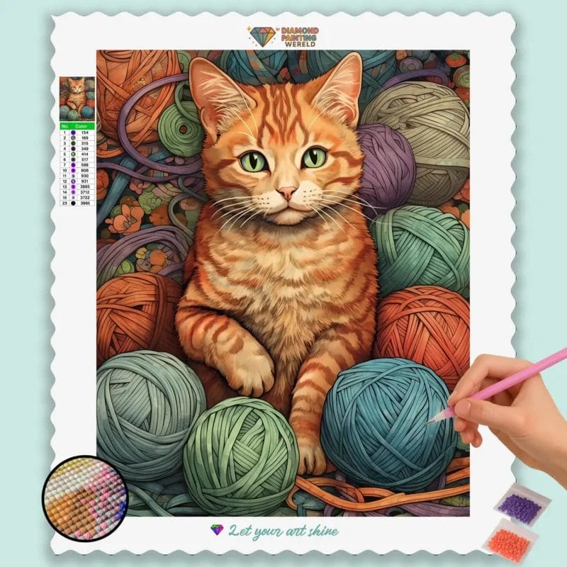 Cat with Yarn Balls