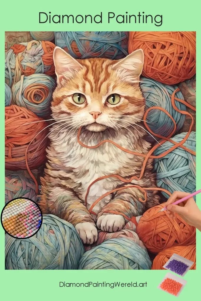 Geweldige Kat met Garenballen 1 Diamond Painting Wereld Amazing Cat with Yarn Balls