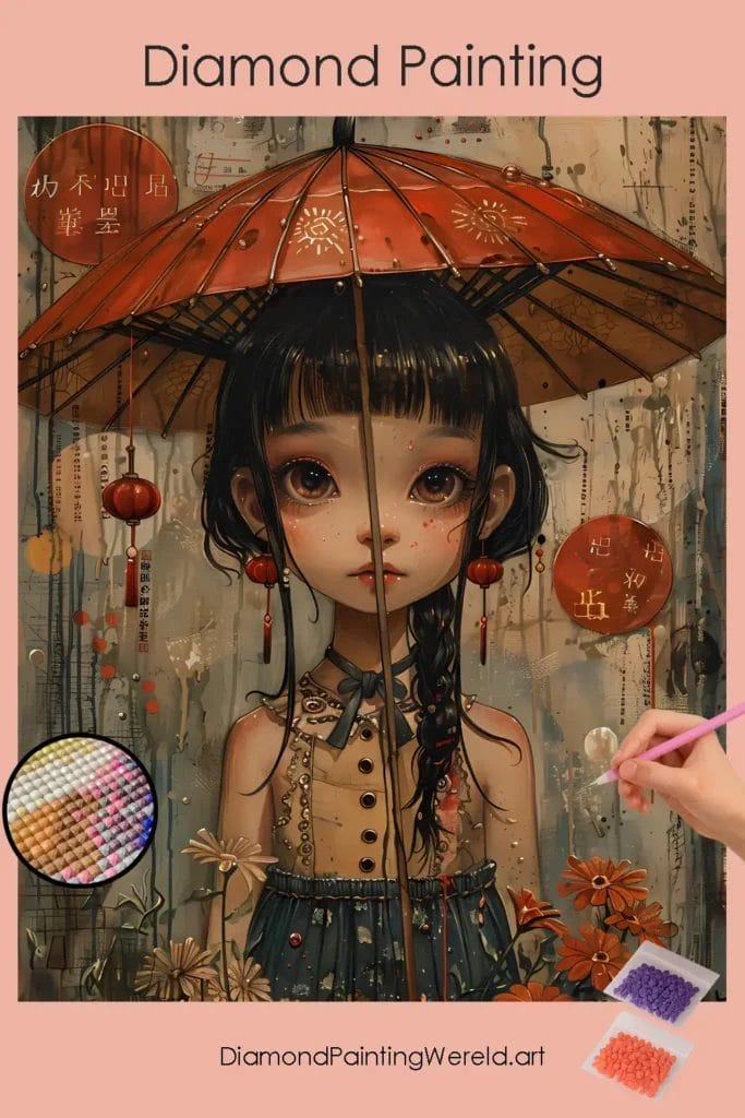 Chibi met Paraplu 1 Diamond Painting Wereld Chibi With Umbrella