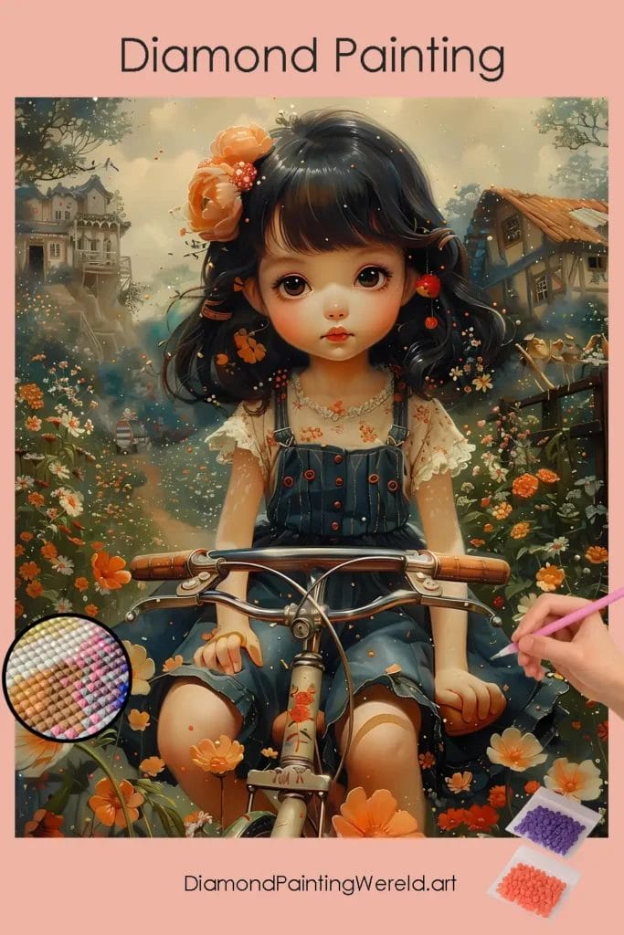 Lief Meisje op Fiets 1 Diamond Painting Wereld Cute Baby Girl on Cycle