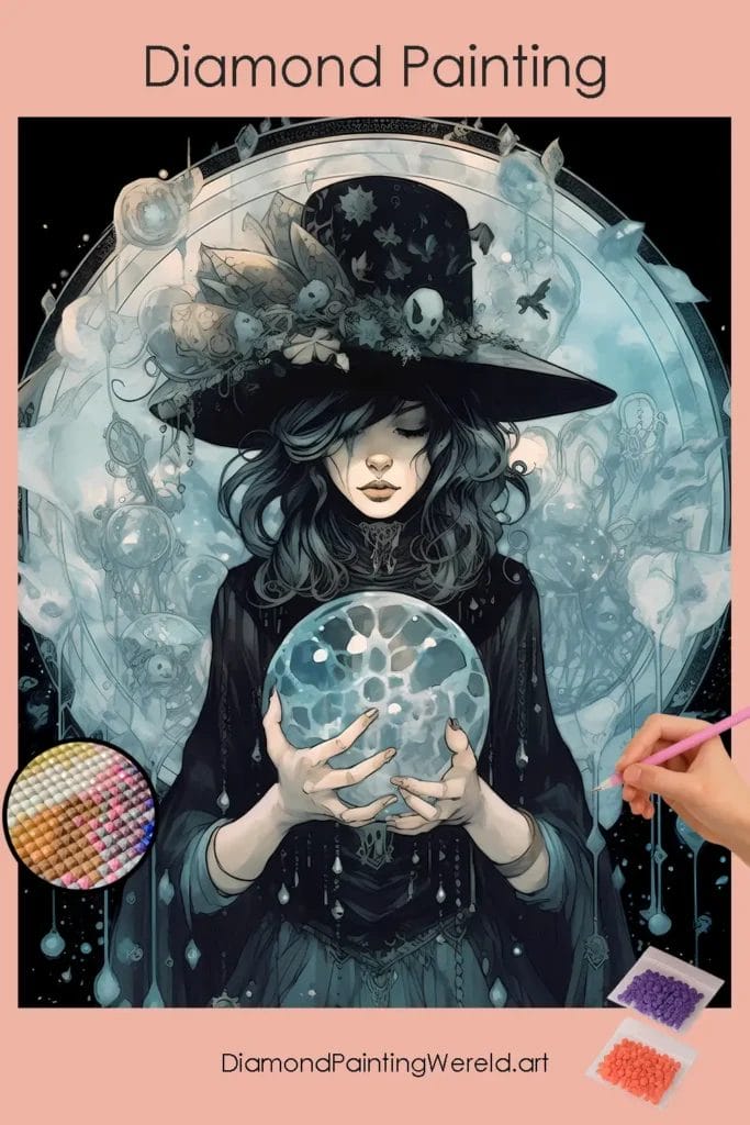 Heks met Kristal en Zwarte Hoed 1 Diamond Painting Wereld Witch with Crystal and Black Hat