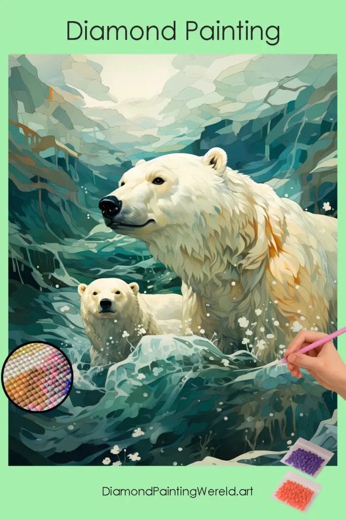 Witte IJsbeer in de Zee 1 Diamond Painting Wereld White Polar Bear in Sea