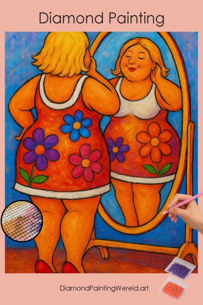 Sensuele Dame Starend in de Spiegel 1 Diamond Painting Wereld Cute_Curvy_Lady Looking in the mirror