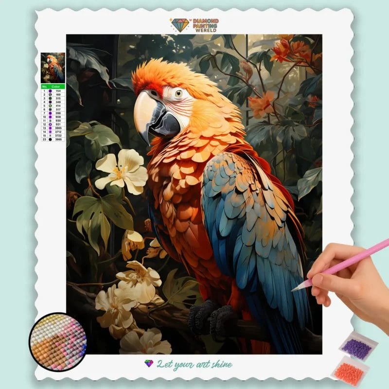 Cute_Jungle_11015_base-diamond-painting-paintingscart Colorful Parrot