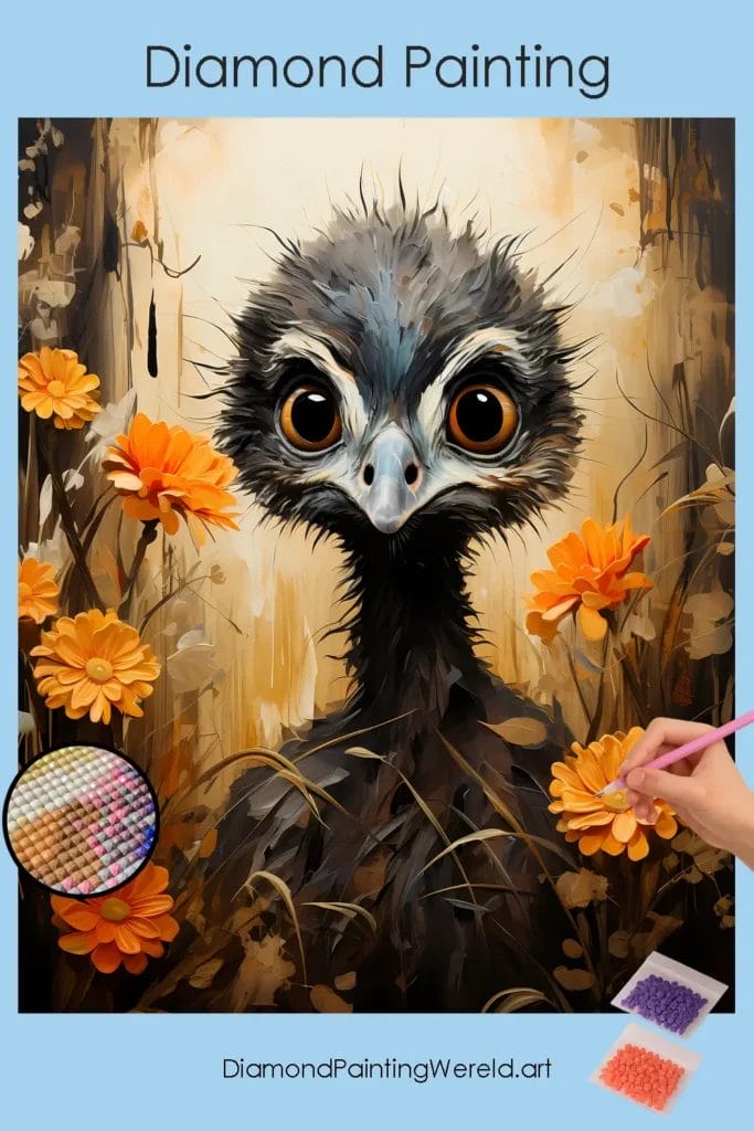 Zwarte Struisvogel 1 Diamond Painting Wereld Black Ostrich