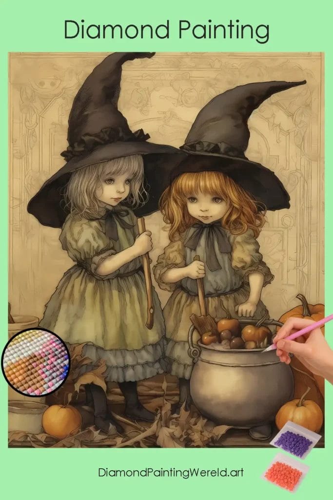 Twee Leuke Heksen 1 Diamond Painting Wereld Two Cute Witches