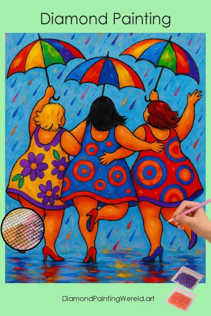 Dansen in de Regen – Levendige Kleuren 1 Diamond Painting Wereld Dancing_in_the_Rain__Bold_Colors