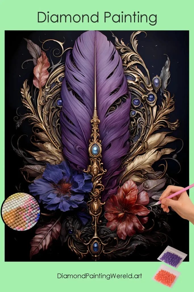 Veer in Dieppaars 1 Diamond Painting Wereld Feather in Deep Purple Color