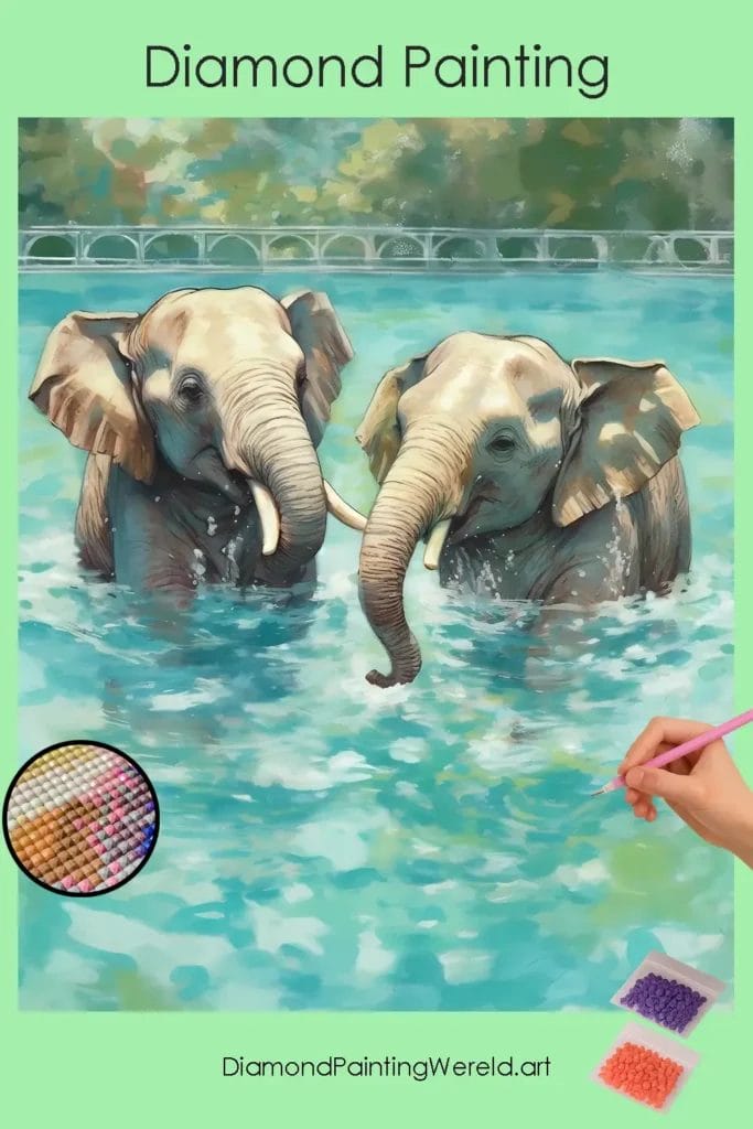Leuke Olifanten in Water 1 Diamond Painting Wereld Cute Elephants in Water