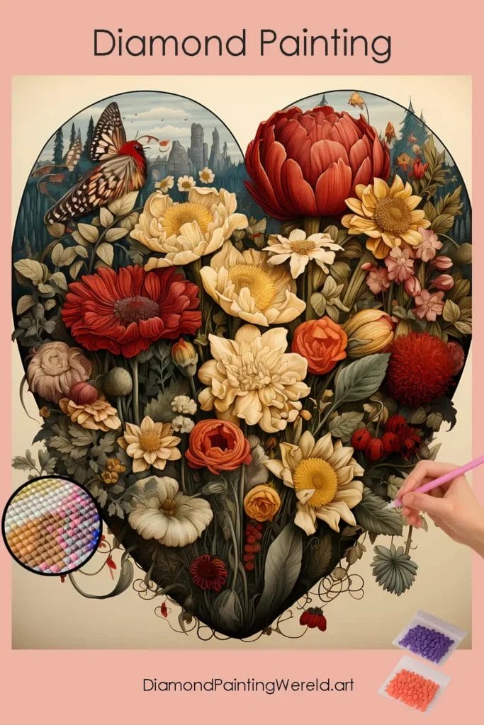 Hart met Bloemen 1 Diamond Painting Wereld Heart with Flowers