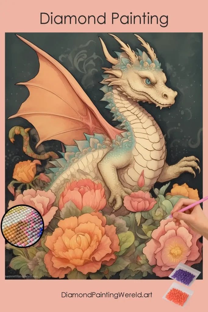 Schattige Bloemendraak 1 Diamond Painting Wereld Cute Floral Dragon