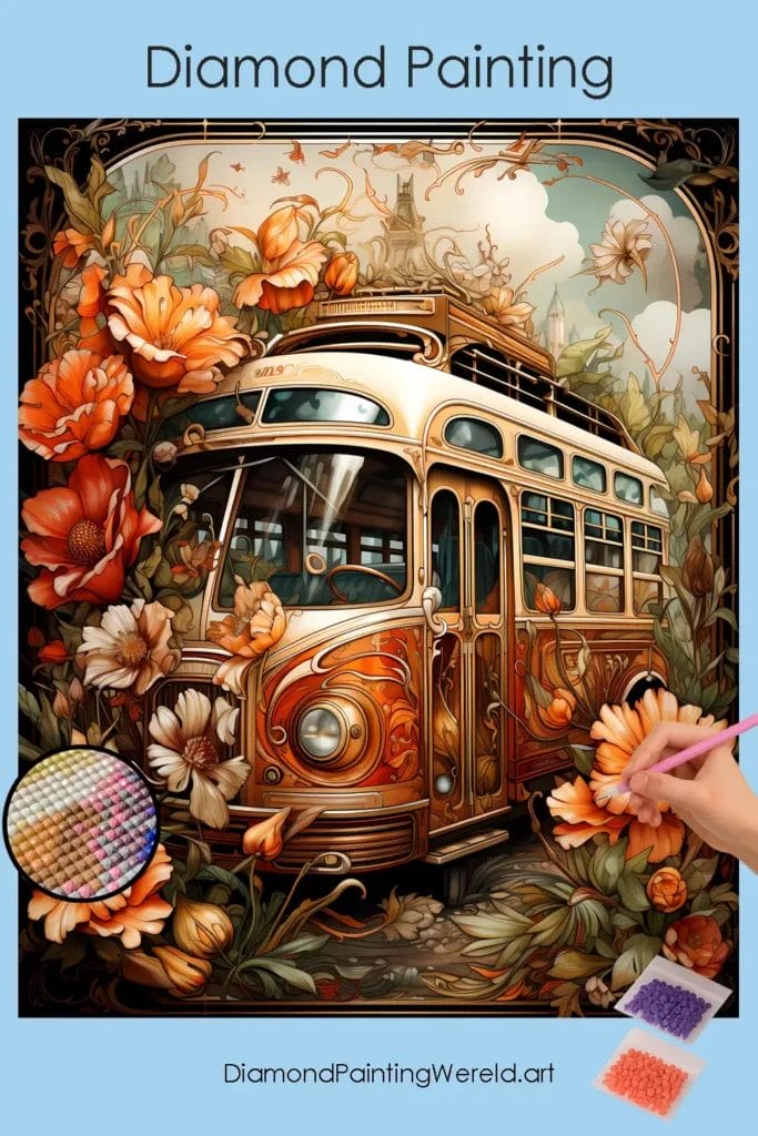 Vintage Bus met Graffiti in de Lente 1 Diamond Painting Wereld Vintage Bus Graffiti Spring